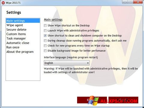 Screenshot Wipe per Windows XP