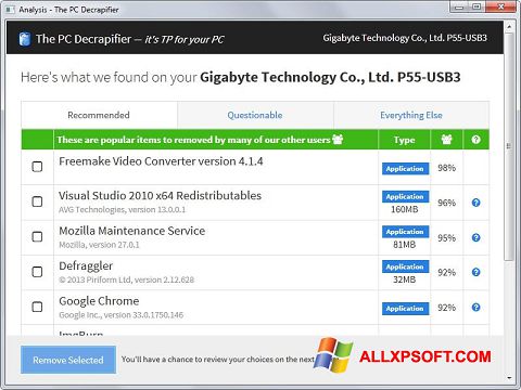 Screenshot PC Decrapifier per Windows XP