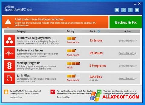 Screenshot SpeedUpMyPC per Windows XP