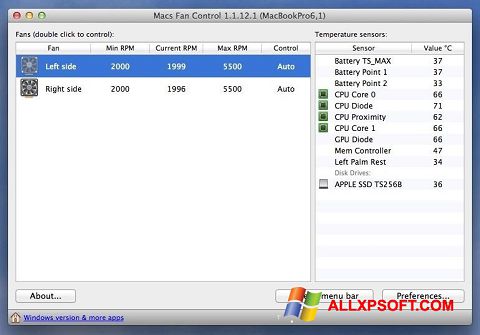 Screenshot Macs Fan Control per Windows XP