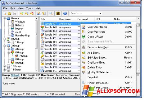 Screenshot KeePass per Windows XP