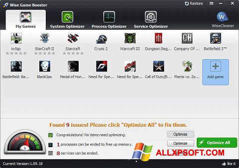Screenshot Wise Game Booster per Windows XP