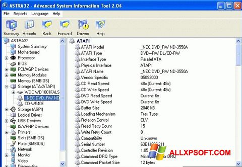 Screenshot ASTRA32 per Windows XP