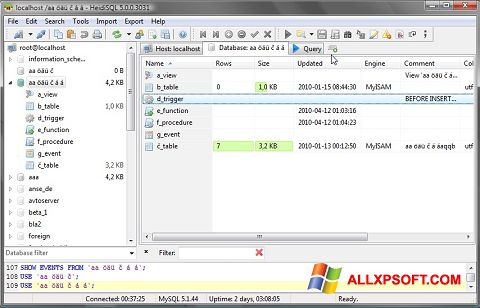 Screenshot HeidiSQL per Windows XP