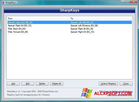 Screenshot SharpKeys per Windows XP
