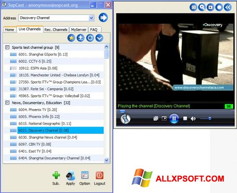 Screenshot SopCast per Windows XP