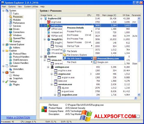 Screenshot System Explorer per Windows XP