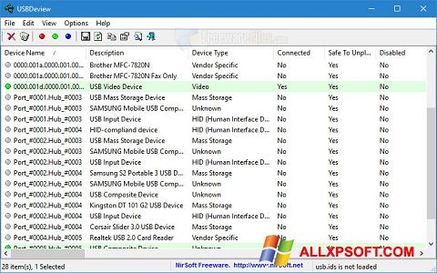 Screenshot USBDeview per Windows XP