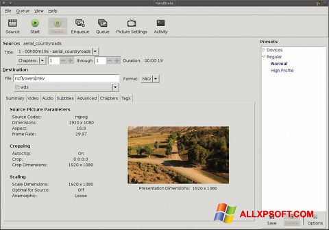 Screenshot HandBrake per Windows XP