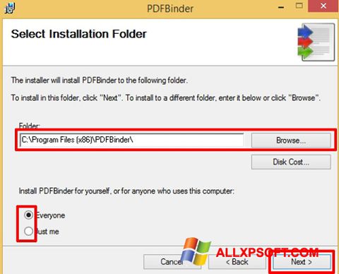 Screenshot PDFBinder per Windows XP