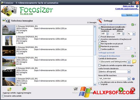 Screenshot Fotosizer per Windows XP