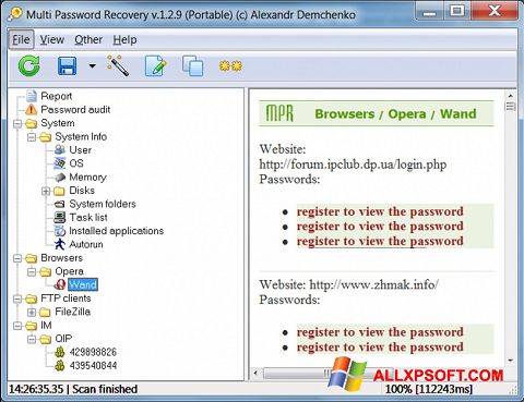 Screenshot Multi Password Recovery per Windows XP
