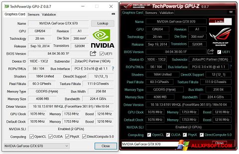 Screenshot GPU-Z per Windows XP