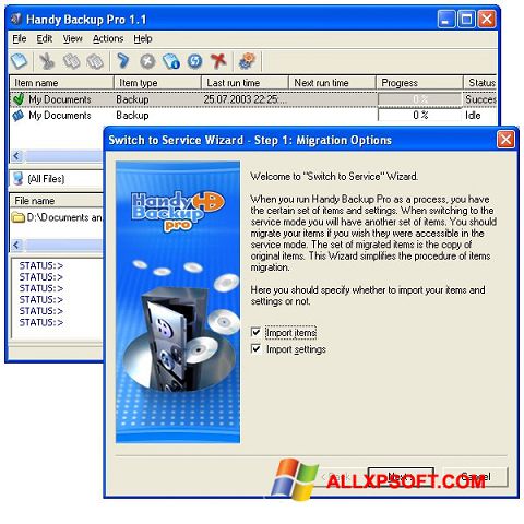 Screenshot Handy Backup per Windows XP