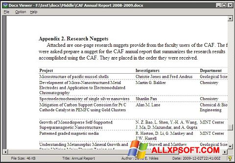Screenshot DocX Reader per Windows XP