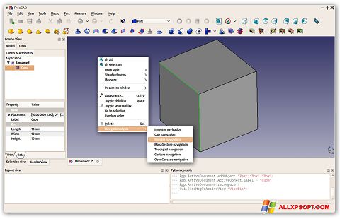 Screenshot FreeCAD per Windows XP