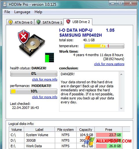 Screenshot HDDlife per Windows XP