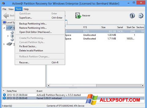 Screenshot Active Partition Recovery per Windows XP