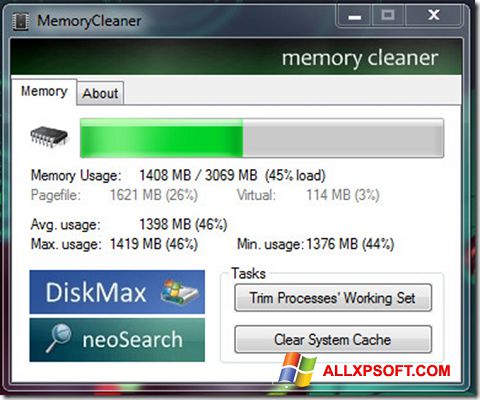 Screenshot Memory Cleaner per Windows XP