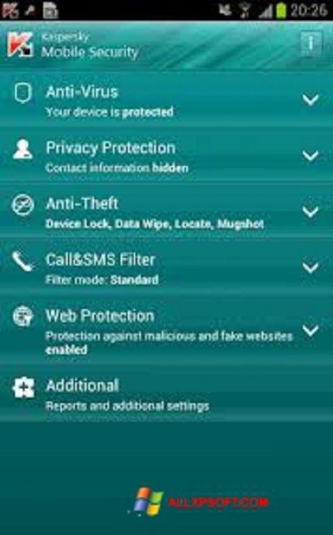 Screenshot Kaspersky Mobile Security per Windows XP
