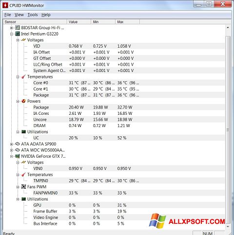 Screenshot HWMonitor per Windows XP