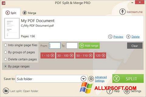 Screenshot PDF Split and Merge per Windows XP