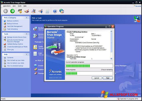 Screenshot Acronis True Image per Windows XP