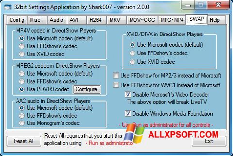 Screenshot ADVANCED Codecs per Windows XP