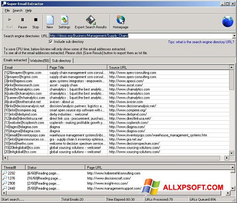 Screenshot eMail Extractor per Windows XP