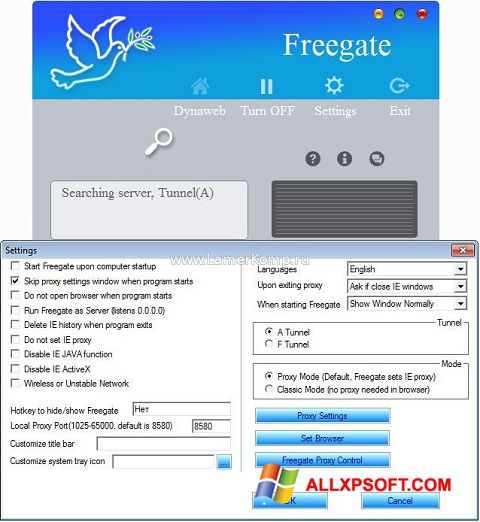 Screenshot Freegate per Windows XP
