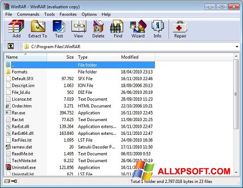 Screenshot WinRAR per Windows XP