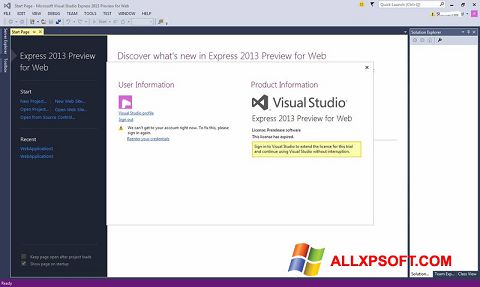 Screenshot Microsoft Visual Studio Express per Windows XP