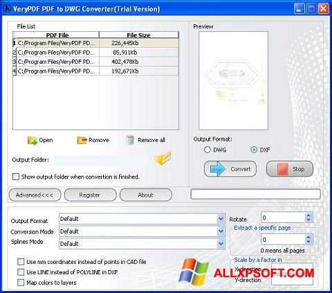 Screenshot PDF to DWG Converter per Windows XP