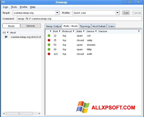 Screenshot Nmap per Windows XP
