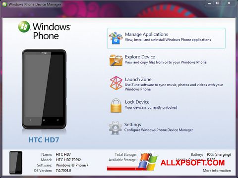 Screenshot Windows Phone Device Manager per Windows XP