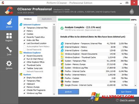 Screenshot CCleaner per Windows XP