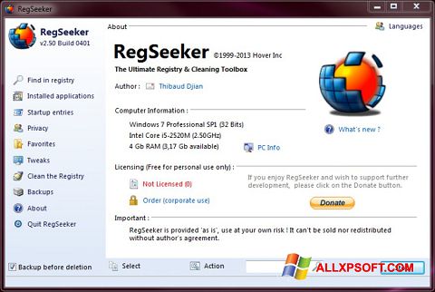 Screenshot RegSeeker per Windows XP
