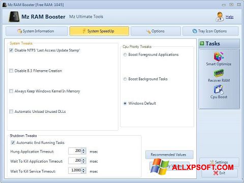 Screenshot Mz RAM Booster per Windows XP