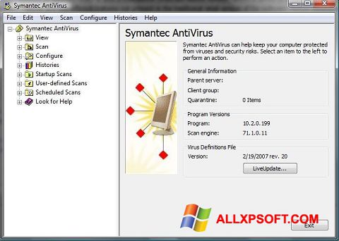 Screenshot Symantec Antivirus per Windows XP