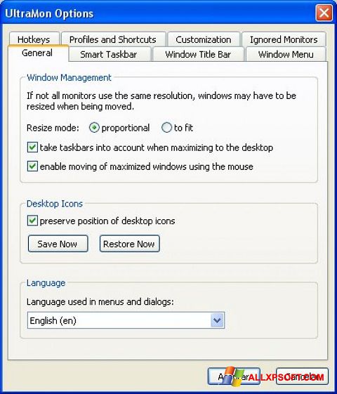 Screenshot UltraMon per Windows XP