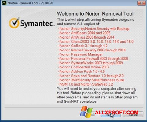 Screenshot Norton Removal Tool per Windows XP