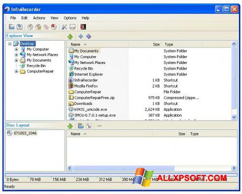 Screenshot InfraRecorder per Windows XP