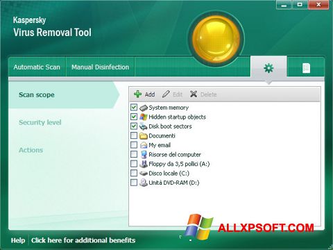 Screenshot Kaspersky Virus Removal Tool per Windows XP