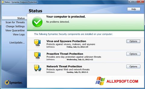 Screenshot Symantec Endpoint Protection per Windows XP