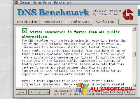 Screenshot DNS Benchmark per Windows XP