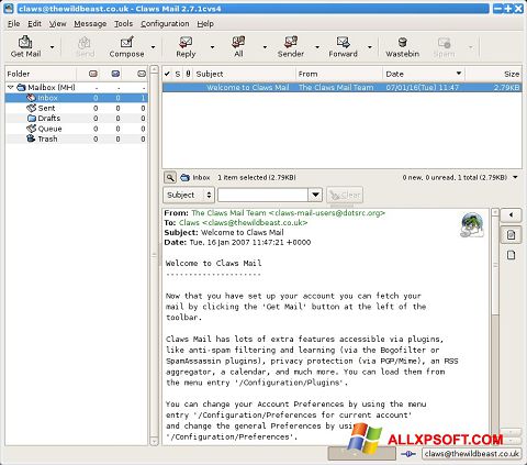 Screenshot Claws Mail per Windows XP