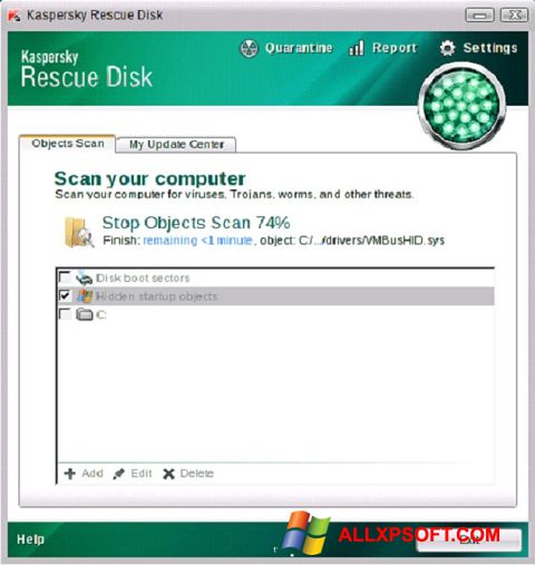Screenshot Kaspersky Rescue Disk per Windows XP