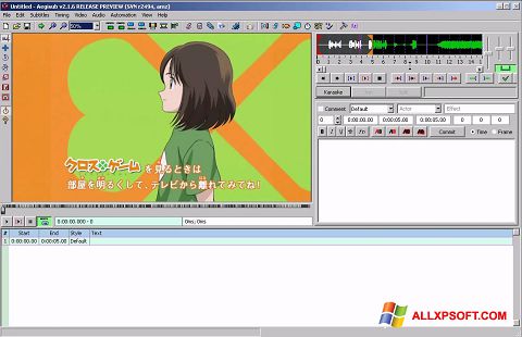 Screenshot Aegisub per Windows XP