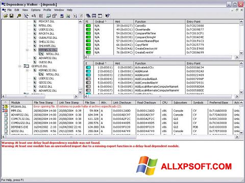 Screenshot Dependency Walker per Windows XP