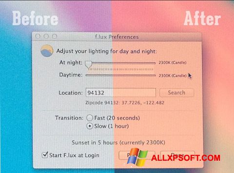 Screenshot F.lux per Windows XP